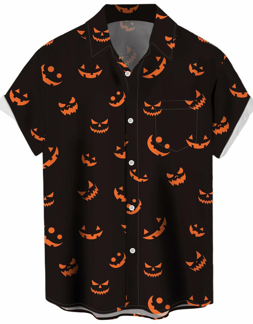 Load image into Gallery viewer, whoinshop Men Halloween Cartoon Button Up Shirt Short Sleeve Smiling Face L
