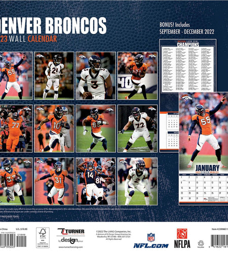 Denver Broncos 2023 Team Wall Calendar 12x12 NFL Football