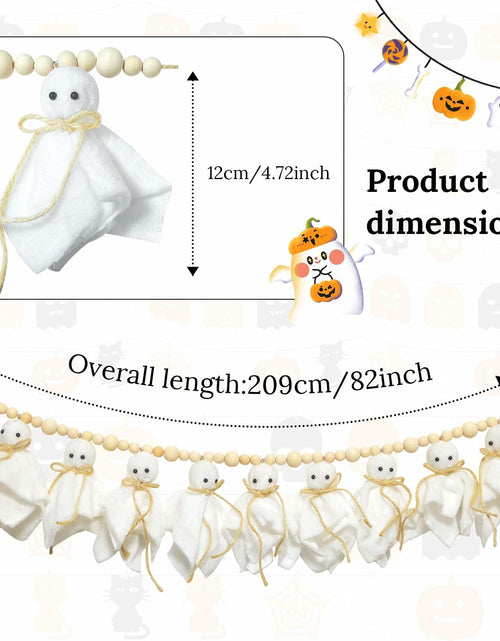 Load image into Gallery viewer, LGGbaodan Handmade Halloween Ghost Wooden Beads Garland 7.2Ft White Decor

