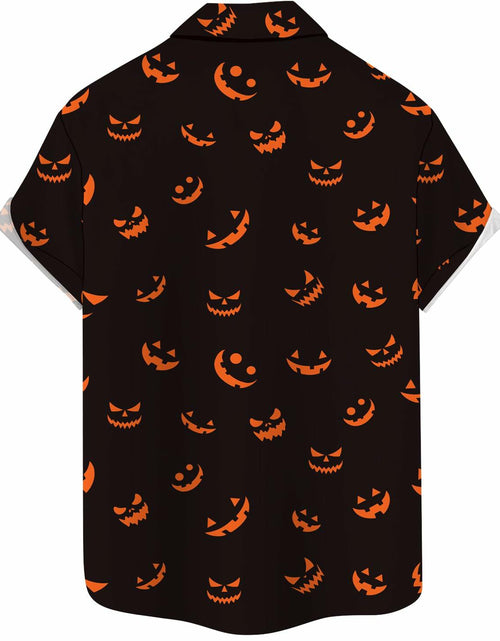 Load image into Gallery viewer, whoinshop Men Halloween Cartoon Button Up Shirt Short Sleeve Smiling Face L
