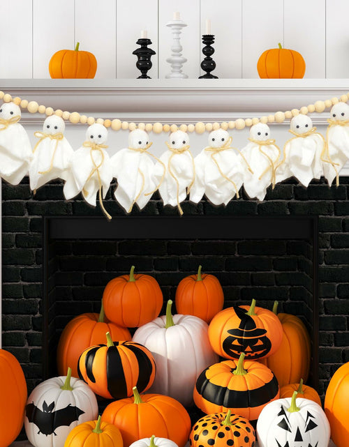 Load image into Gallery viewer, LGGbaodan Handmade Halloween Ghost Wooden Beads Garland 7.2Ft White Decor
