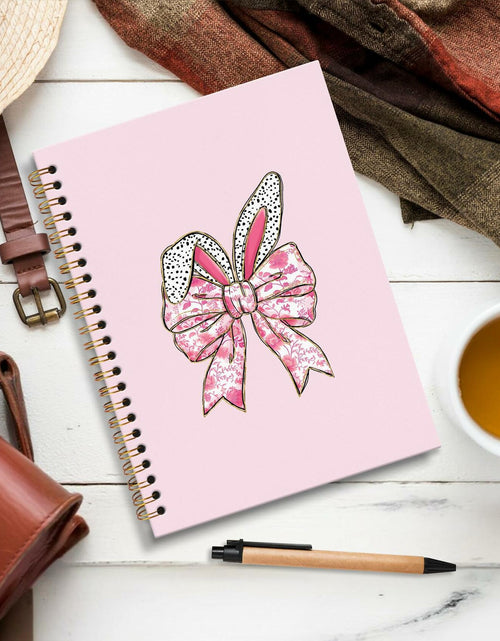 Load image into Gallery viewer, JRTW Coquette Chinoiserie Floral Bow Bunny Notebook Pink 5.5x8.3 Inch
