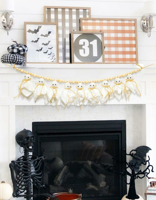 Load image into Gallery viewer, LGGbaodan Handmade Halloween Ghost Wooden Beads Garland 7.2Ft White Decor

