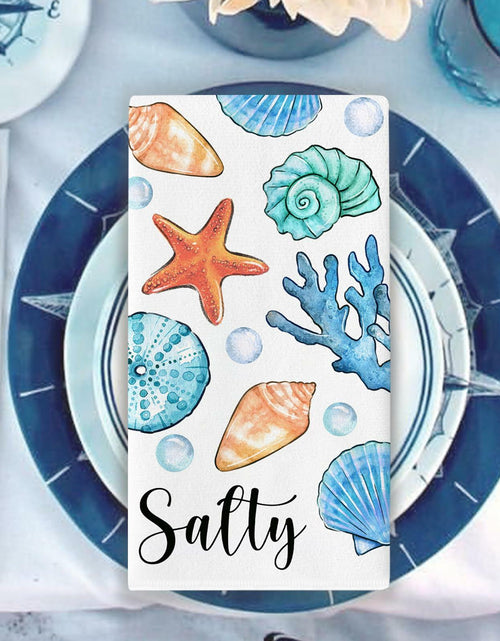 Load image into Gallery viewer, Croar Kitchen Dish Towels Set 2 Coastal Starfish Coral 18x26 in

