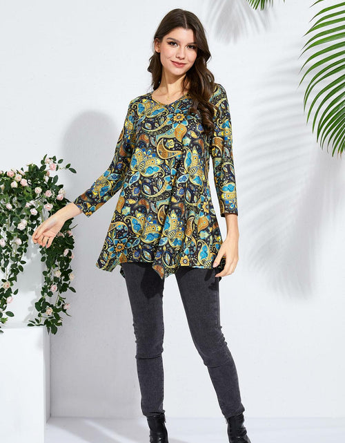 Load image into Gallery viewer, ENMAIN Plus Size Tunic Top Women 3/4 Sleeve V Neck Paisley Flare Size XX-Large
