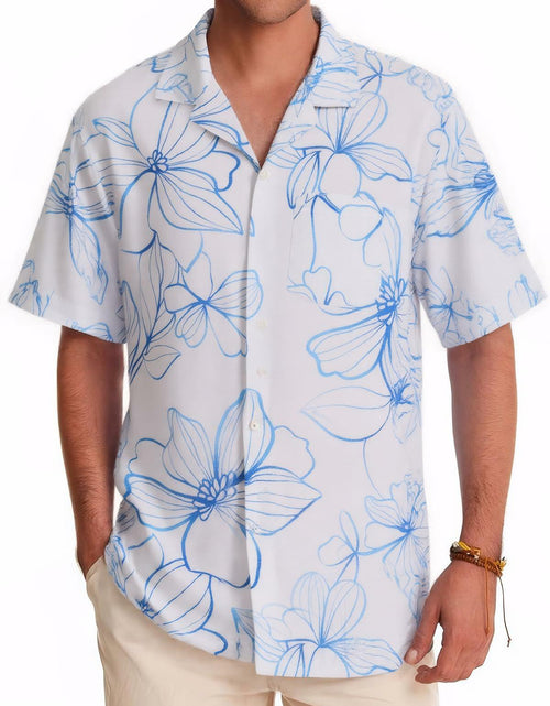 Load image into Gallery viewer, ALLOVIN Mens Hawaiian Shirt Floral Button Down Blue White XL
