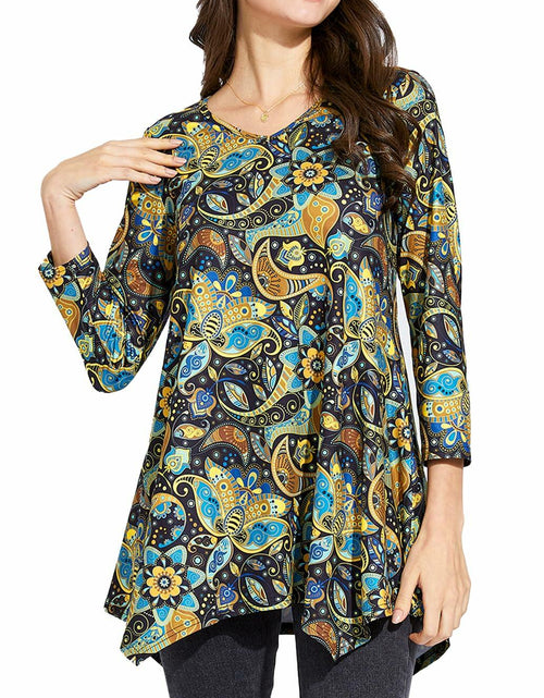 Load image into Gallery viewer, ENMAIN Plus Size Tunic Top Women 3/4 Sleeve V Neck Paisley Flare Size XX-Large
