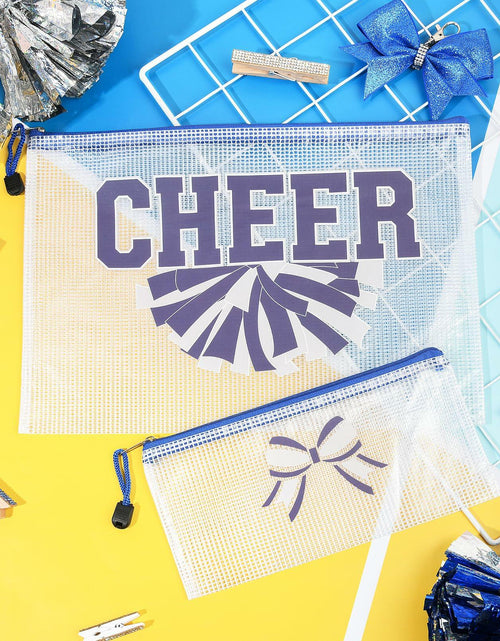 Load image into Gallery viewer, SOIDRAM 2 Pcs Cheer Makeup Bag Zipper Pouch Blue/Silver Plastic
