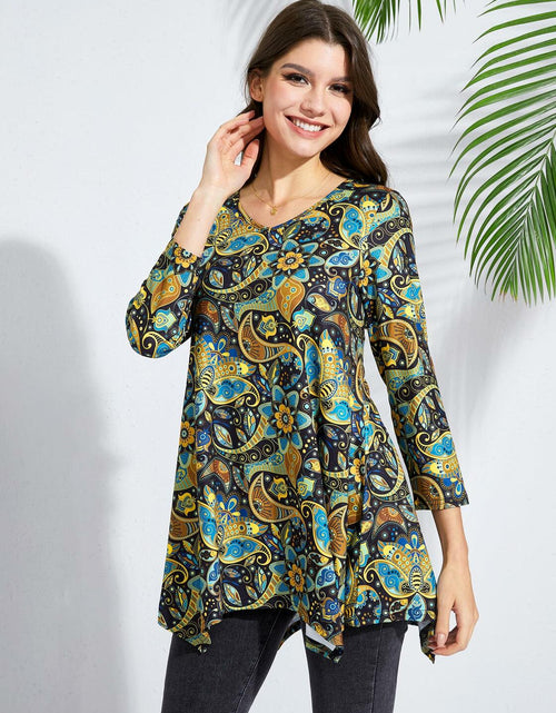 Load image into Gallery viewer, ENMAIN Plus Size Tunic Top Women 3/4 Sleeve V Neck Paisley Flare Size XX-Large
