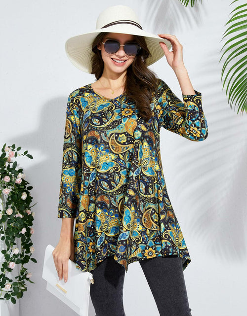 Load image into Gallery viewer, ENMAIN Plus Size Tunic Top Women 3/4 Sleeve V Neck Paisley Flare Size XX-Large
