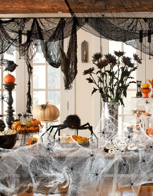 Load image into Gallery viewer, PinCute Halloween Decorations 5 Pack Creepy Cloth 30x72in Black Spider Web
