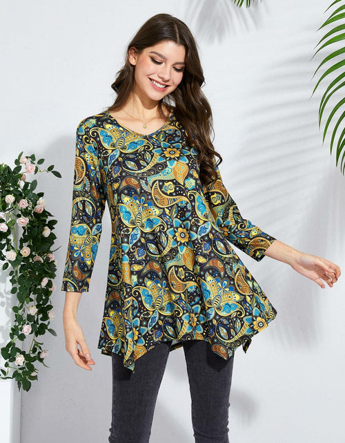 Load image into Gallery viewer, ENMAIN Plus Size Tunic Top Women 3/4 Sleeve V Neck Paisley Flare Size XX-Large
