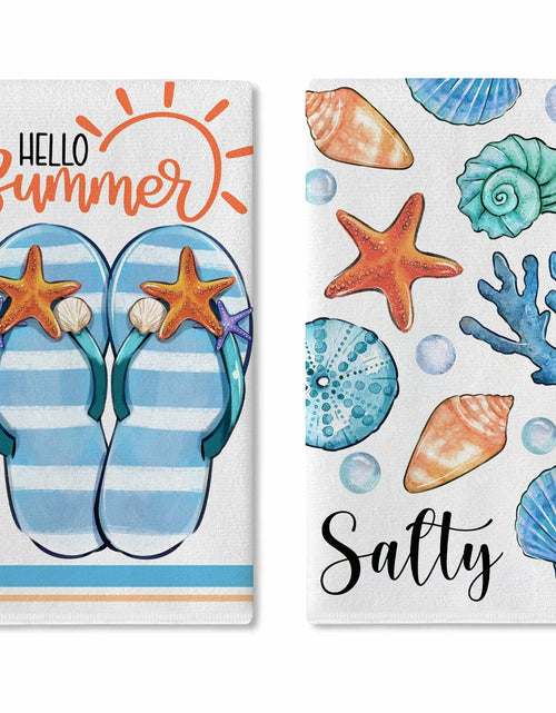 Load image into Gallery viewer, Croar Kitchen Dish Towels Set 2 Coastal Starfish Coral 18x26 in
