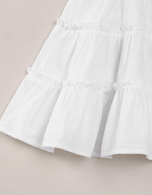 Load image into Gallery viewer, TIMOGG Toddler Girl Sleeveless Linen Cotton Dress Bow White Size 3-4T
