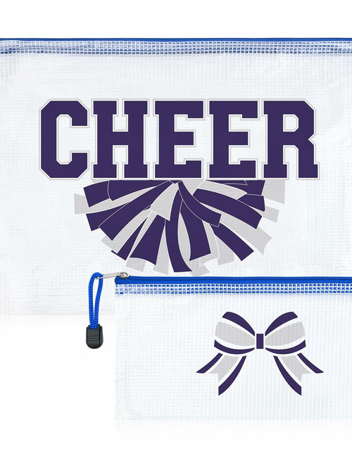Load image into Gallery viewer, SOIDRAM 2 Pcs Cheer Makeup Bag Zipper Pouch Blue/Silver Plastic
