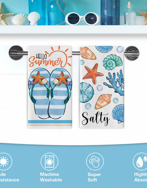 Load image into Gallery viewer, Croar Kitchen Dish Towels Set 2 Coastal Starfish Coral 18x26 in
