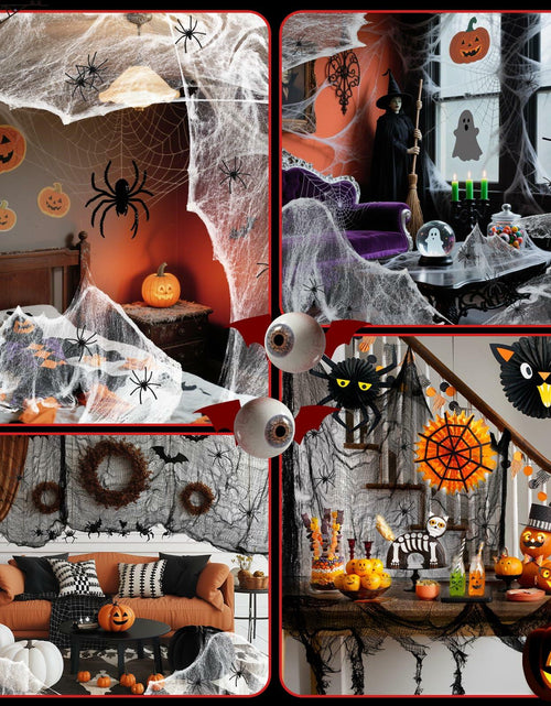 Load image into Gallery viewer, PinCute Halloween Decorations 5 Pack Creepy Cloth 30x72in Black Spider Web
