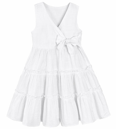 TIMOGG Toddler Girl Sleeveless Linen Cotton Dress Bow White Size 3-4T