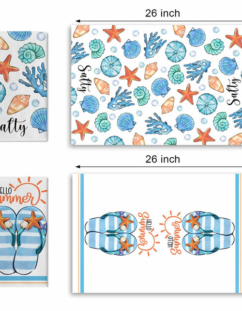 Load image into Gallery viewer, Croar Kitchen Dish Towels Set 2 Coastal Starfish Coral 18x26 in
