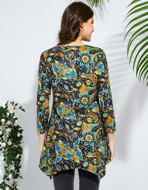 Load image into Gallery viewer, ENMAIN Plus Size Tunic Top Women 3/4 Sleeve V Neck Paisley Flare Size XX-Large

