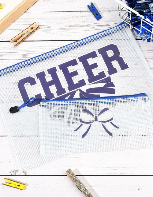 Load image into Gallery viewer, SOIDRAM 2 Pcs Cheer Makeup Bag Zipper Pouch Blue/Silver Plastic
