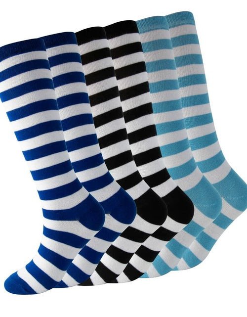 Load image into Gallery viewer, Cerebro Kids Knee High Athletic Cotton Socks Striped 3 Pairs Blue 6-10Y
