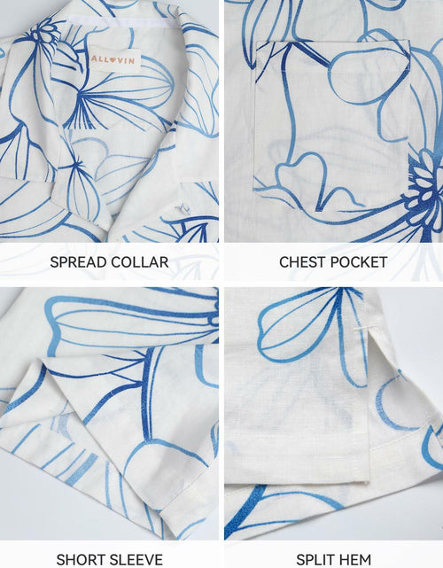 Load image into Gallery viewer, ALLOVIN Mens Hawaiian Shirt Floral Button Down Blue White XL
