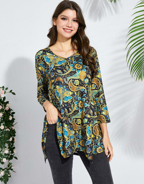 Load image into Gallery viewer, ENMAIN Plus Size Tunic Top Women 3/4 Sleeve V Neck Paisley Flare Size XX-Large
