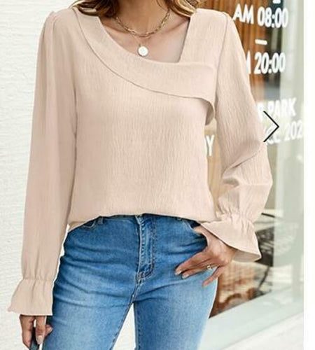BMJL Womens Asymmetrical Neck Long Sleeve Blouse Beige Size XL