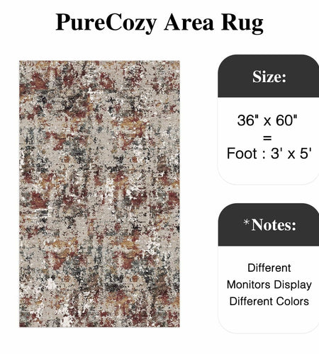 PureCozy 3x5 Taupe Vintage Floral Washable Low Pile Area Rug Classic