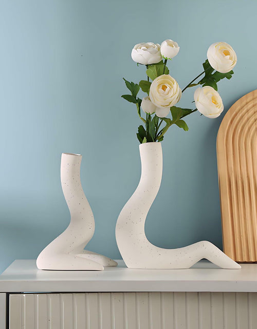Load image into Gallery viewer, T9TDCS White Ceramic Vase Set of 2 Modern Nordic Boho Home Decor
