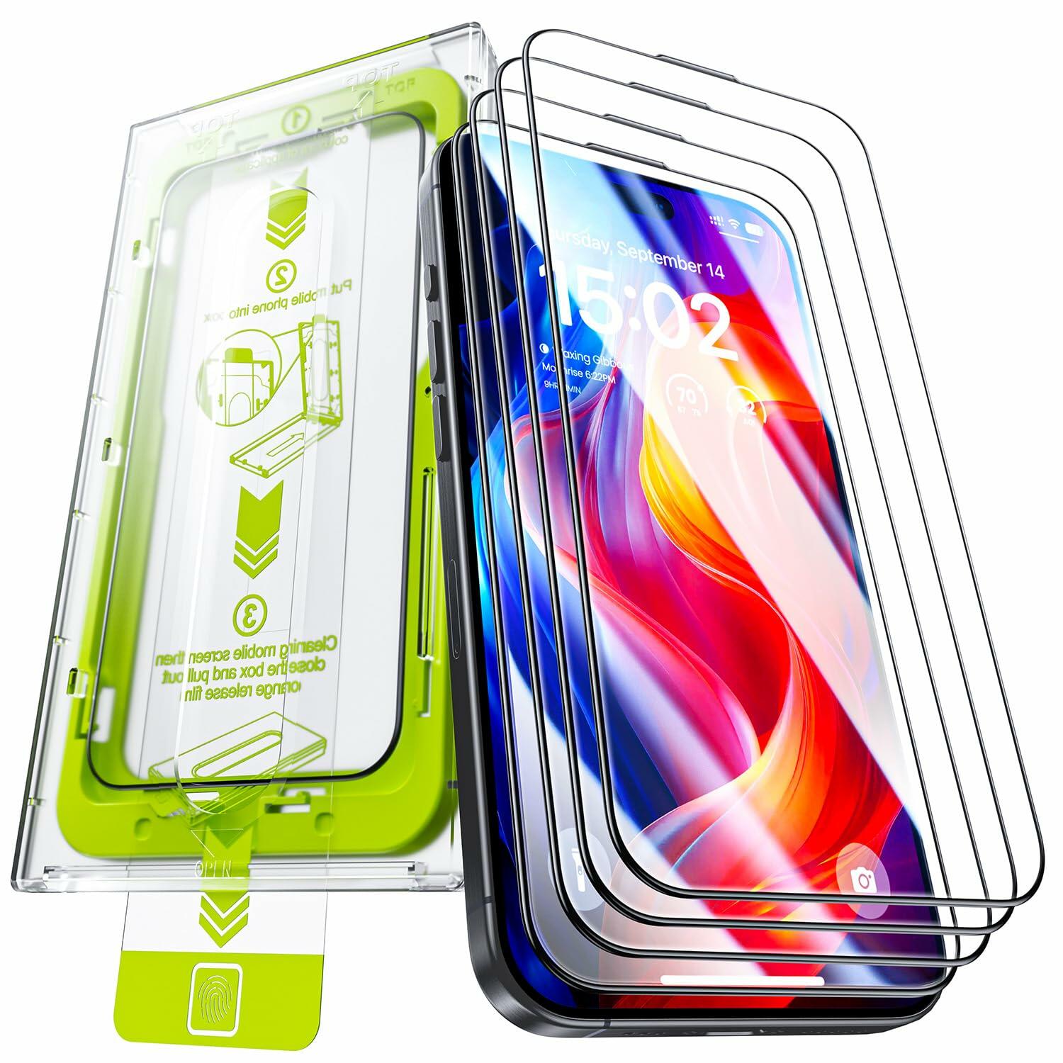 WSKEN iPhone 16 Pro Max Screen Protector 9H Tempered Glass HD 4 Pack Clear