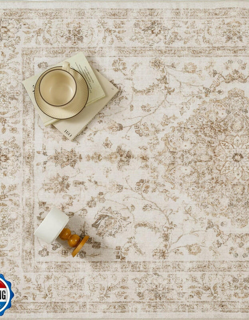 Load image into Gallery viewer, PureCozy 3x5 Taupe Vintage Floral Washable Low Pile Area Rug Classic
