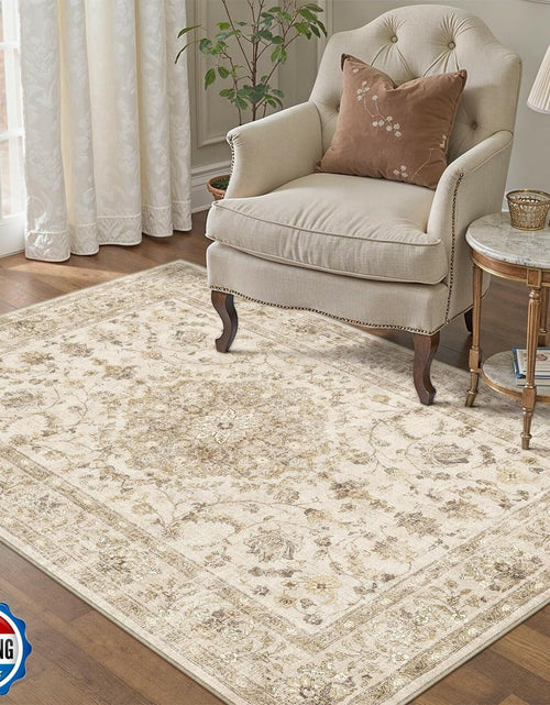 Load image into Gallery viewer, PureCozy 3x5 Taupe Vintage Floral Washable Low Pile Area Rug Classic
