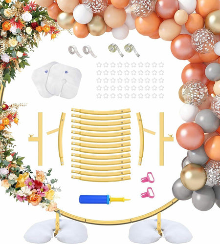 HEOMU Round Backdrop Balloon Arch Stand 7.3FT Gold Metal Art Deco
