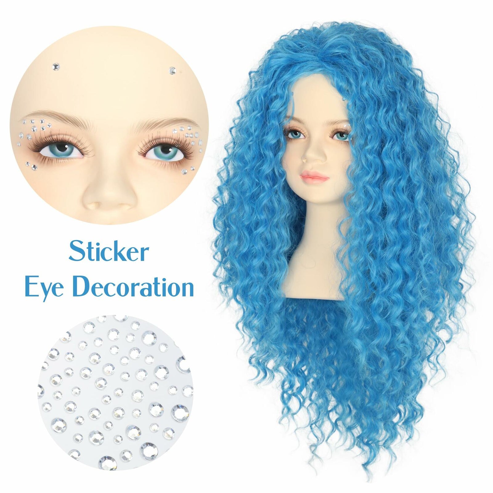 Miss U Hair Girls Long Curly Blue Wig Child Size