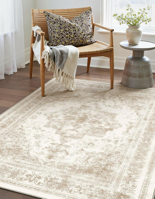 Load image into Gallery viewer, PureCozy 3x5 Taupe Vintage Floral Washable Low Pile Area Rug Classic
