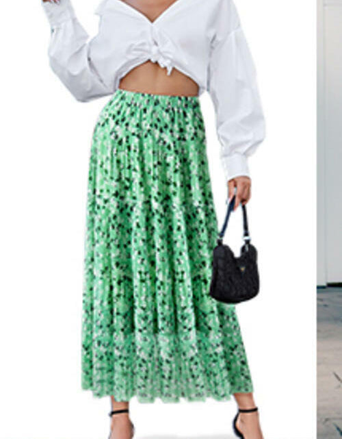 Load image into Gallery viewer, Wielsscca Women's Pleated Floral Chiffon Maxi Skirt Light Green Size L
