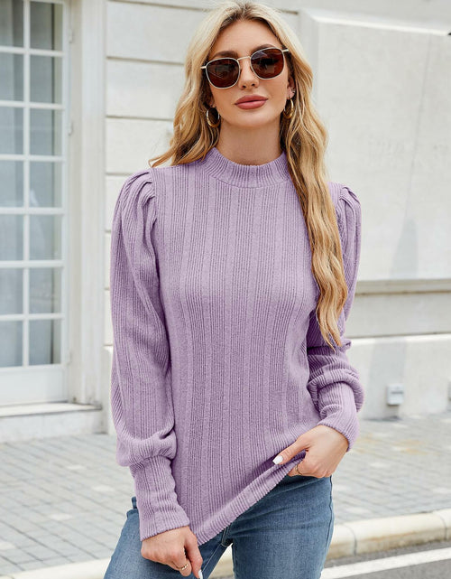 Load image into Gallery viewer, JUSTFASHIONNOW Womens Ribbed Knit Puff Sleeve Sweater Purple Size XL
