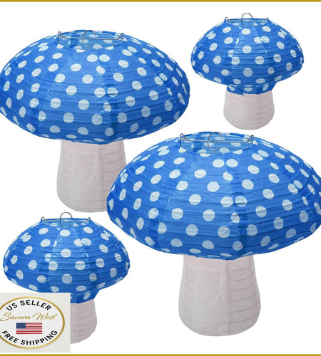 Lotus Mann 3PCS Large Navy Blue Mushroom Paper Lanterns Rustic Birthday Decor