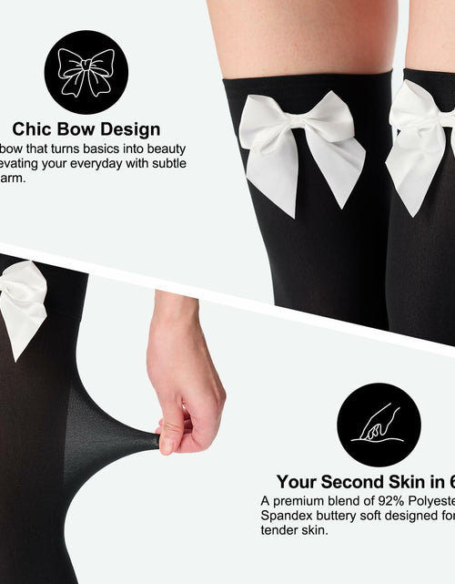 Load image into Gallery viewer, YIGETA Knee High Socks Bow Hold-ups Snag-Resistant Black White

