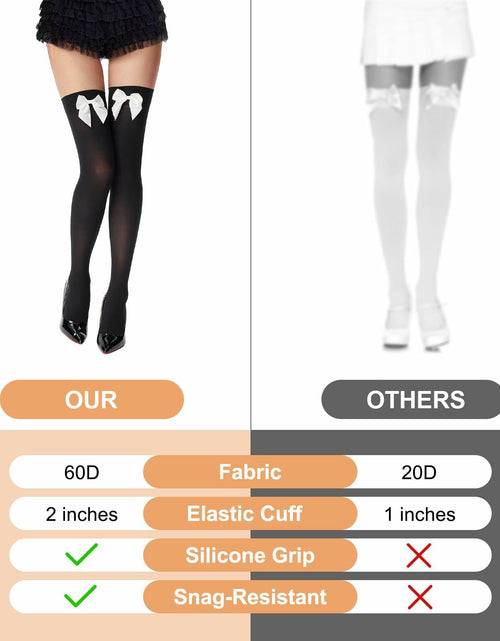 Load image into Gallery viewer, YIGETA Knee High Socks Bow Hold-ups Snag-Resistant Black White
