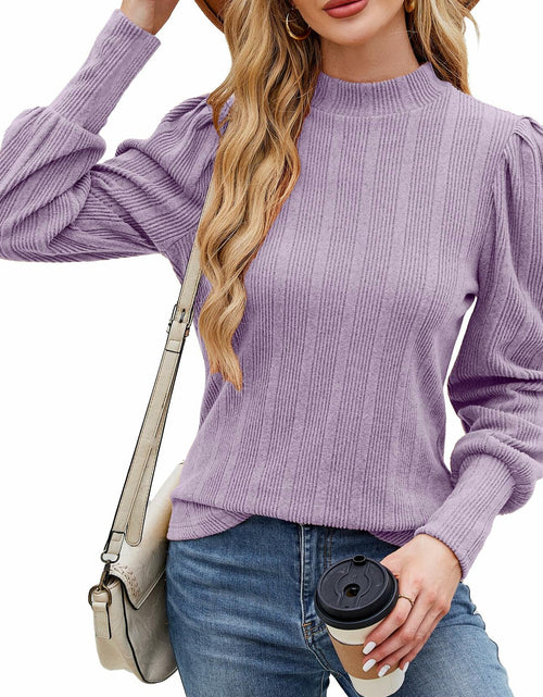 Load image into Gallery viewer, JUSTFASHIONNOW Womens Ribbed Knit Puff Sleeve Sweater Purple Size XL
