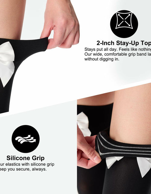 Load image into Gallery viewer, YIGETA Knee High Socks Bow Hold-ups Snag-Resistant Black White

