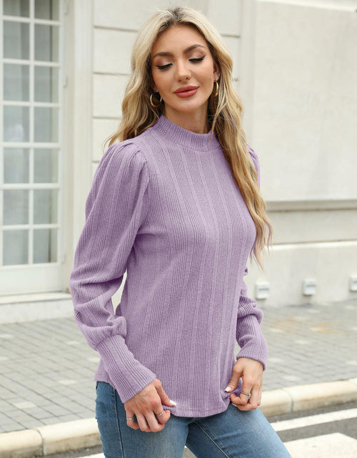 Load image into Gallery viewer, JUSTFASHIONNOW Womens Ribbed Knit Puff Sleeve Sweater Purple Size XL
