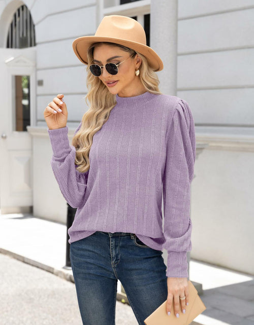 Load image into Gallery viewer, JUSTFASHIONNOW Womens Ribbed Knit Puff Sleeve Sweater Purple Size XL

