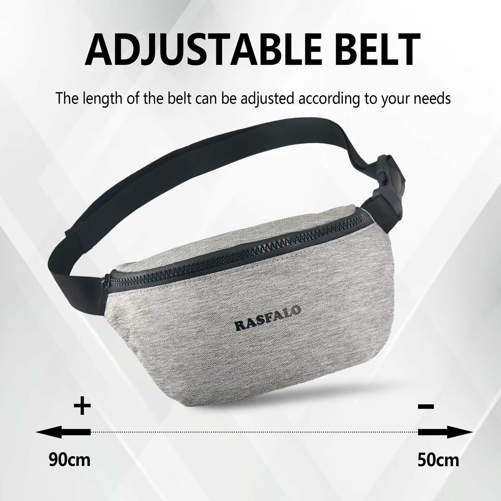 Rasfalo Fanny Pack Crossbody Bag Adjustable Belt Large Black Style 02
