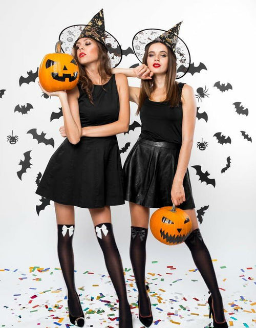 Load image into Gallery viewer, YIGETA Knee High Socks Bow Hold-ups Snag-Resistant Black White
