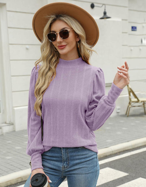 Load image into Gallery viewer, JUSTFASHIONNOW Womens Ribbed Knit Puff Sleeve Sweater Purple Size XL
