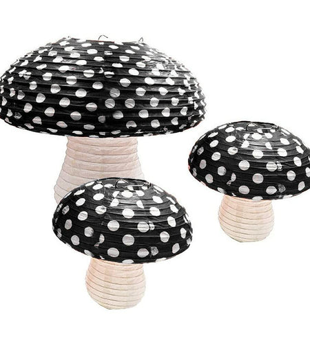 Lotus Mann 3PCS Large Navy Blue Mushroom Paper Lanterns Rustic Birthday Decor